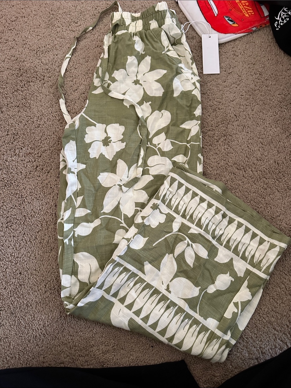 Sienna Sky Olive Green & White Floral Wide-Leg Pants